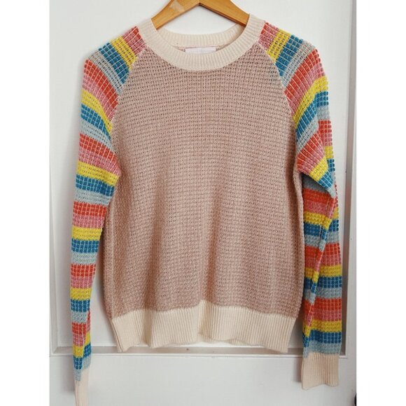 BNWOT Cocoa Cashmere London Sweater in Light Pink, Ivory and Striped Sleeves - Picture 1 of 9